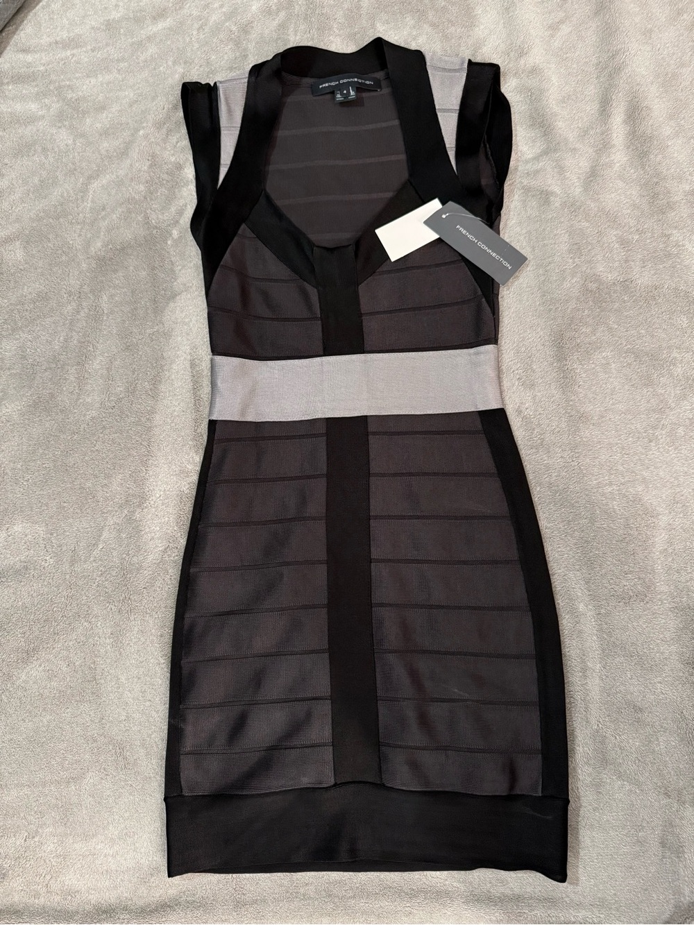 French Connection Black and Gray Paneled Mini Dress